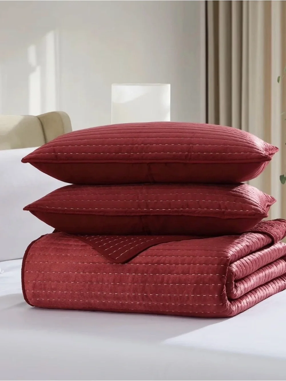 Lenox Crimson Quilted Coverlet Set